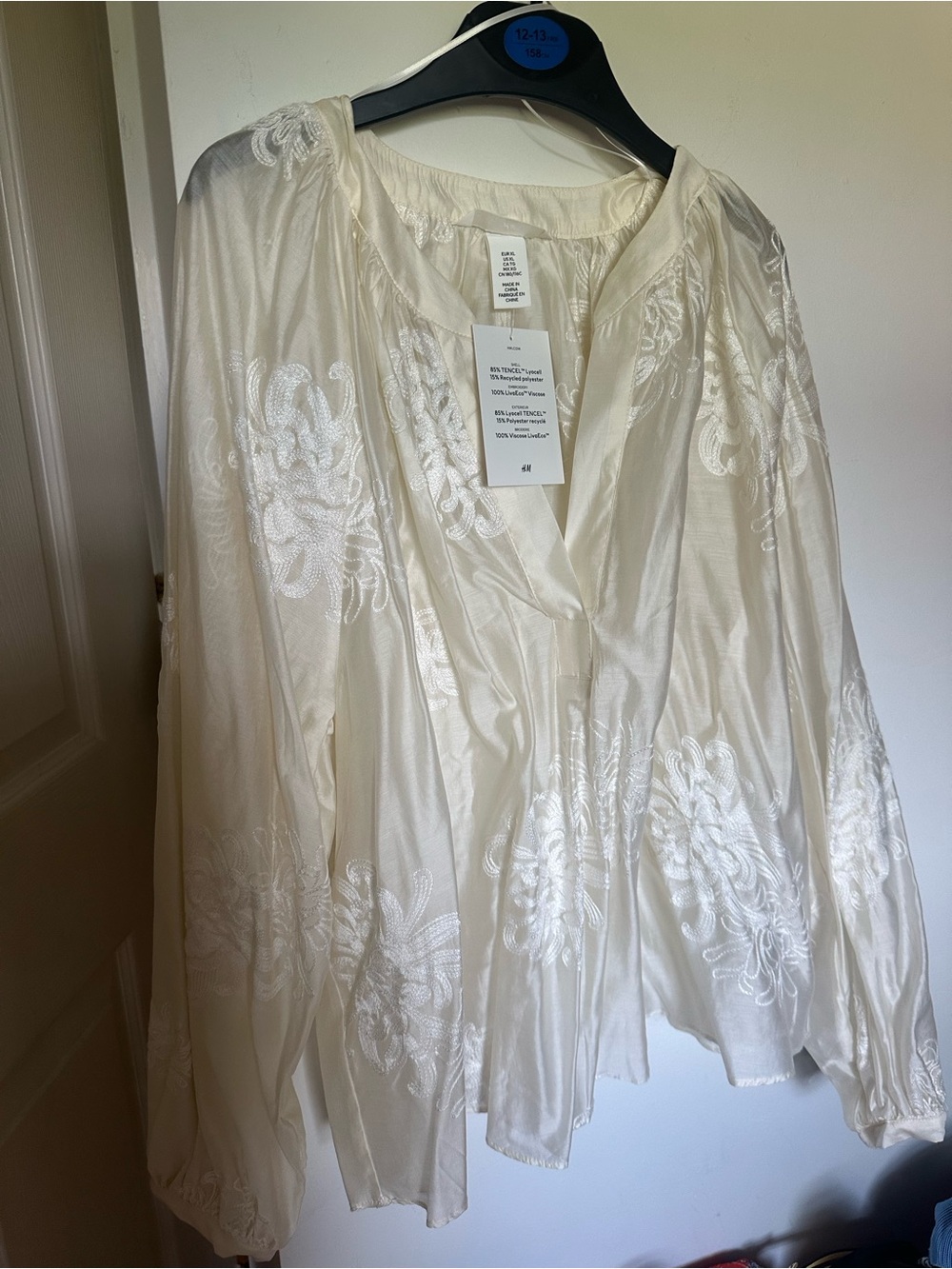 H&M Cream Embroidered Long-Sleeve Blouse